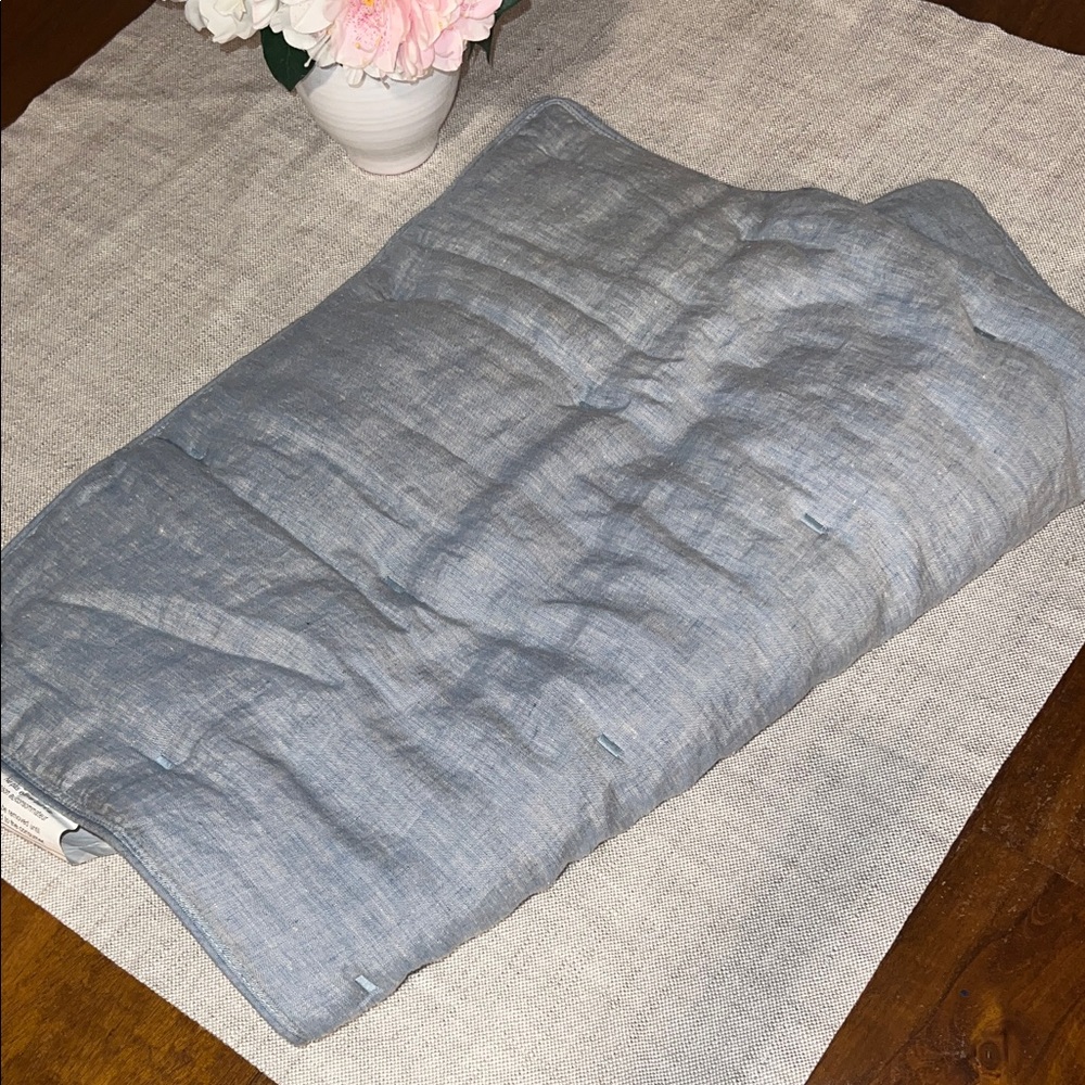 Pottery Barn Light Blue Quilted Linen-Blend Throw